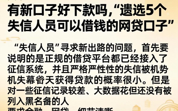 有新口子好下款吗，遴选5个失信人员可以借钱的网贷口子