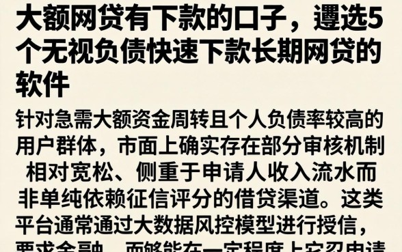大额网贷有下款的口子,遴选5个无视负债快速下款长期网贷的软件