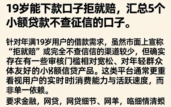 19岁能下款的口子拒就赔，汇总5个小额贷款不查征信的口子