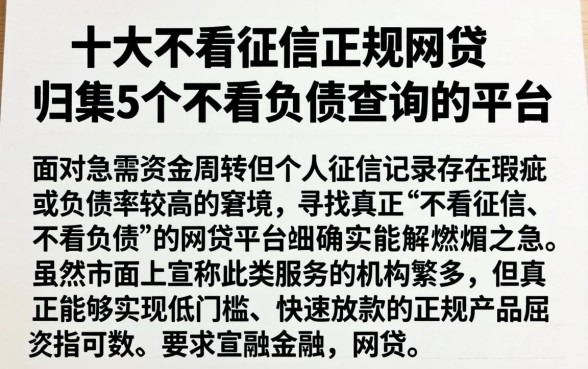 十大不看征信正规网贷，归集5个不看负债查询的平台