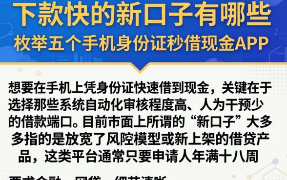 下款快的新口子有哪些，枚举五个手机身份证秒借现金的app