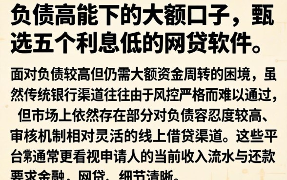负债高能下的大额口子，甄选五个利息低的网贷软件