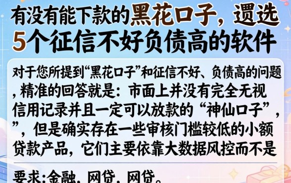 有没有能下款的黑花口子，遴选5个征信不好负债高的软件
