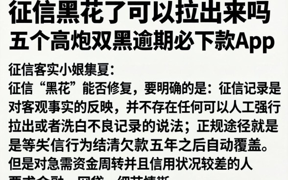 征信黑花了可以拉出来吗，详尽说明五个高炮双黑逾期必下款app