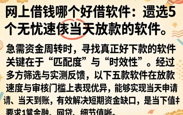 网上借钱哪个好借软件，遴选5个无忧速借当天放款的软件
