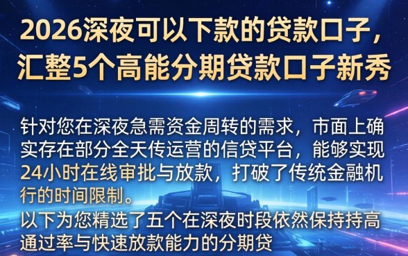 2026深夜可以下款的贷款口子，汇整5个高能分期贷款口子新秀