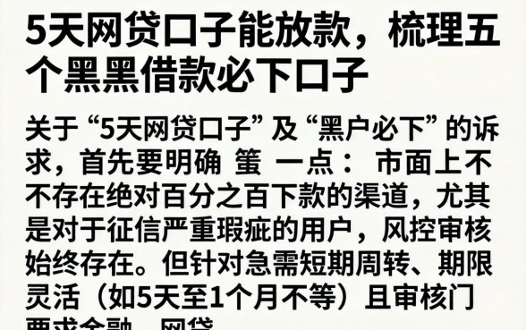 5天的网贷口子能放款，梳理五个黑户借款必下口子