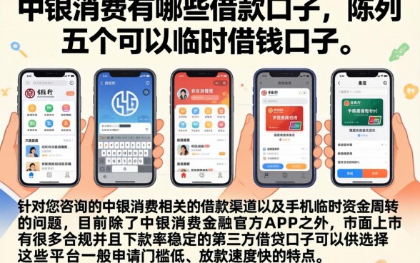 中银消费有哪些借款口子，陈列五个手机可以临时借钱的口子