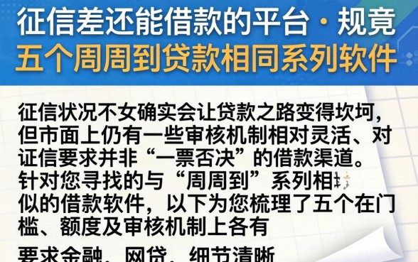 征信差还能借款的平台，规整五个周周到贷款相同系列的软件