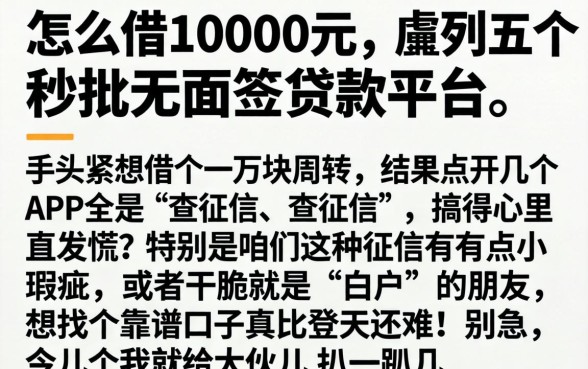 怎么借10000元，胪列五个秒批无面签贷款平台