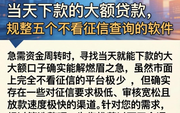 当天下款的大额贷款，规整五个不看征信查询的软件