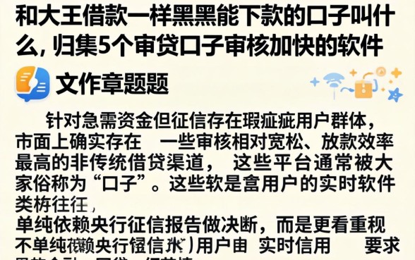 和大王借款一样黑户能下款的口子叫什么，归集5个审贷口子审核加快的软件