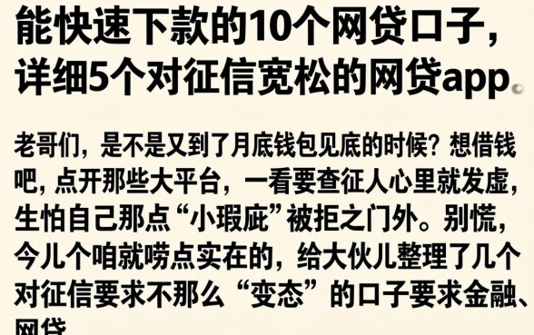 能快速下款的10个网贷口子，详细阐述5个对征信宽松的网贷app