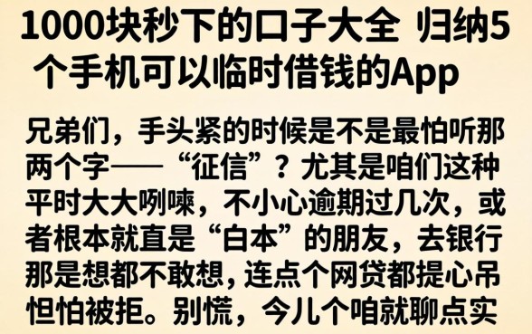 1000块秒下的口子大全，归纳5个手机可以临时借钱的app