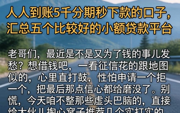 人人到账5千分期秒下款的口子，汇总五个比较好的小额贷款平台