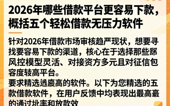 2026年哪些借款平台更容易下款，概括五个轻松借款无压力软件