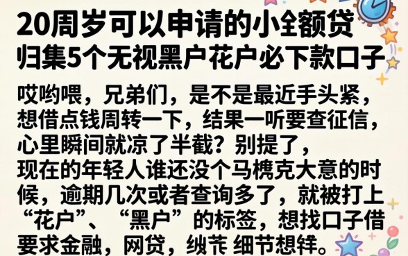 20周岁可以申请的小额贷，归集5个无视黑户花户必下款口子