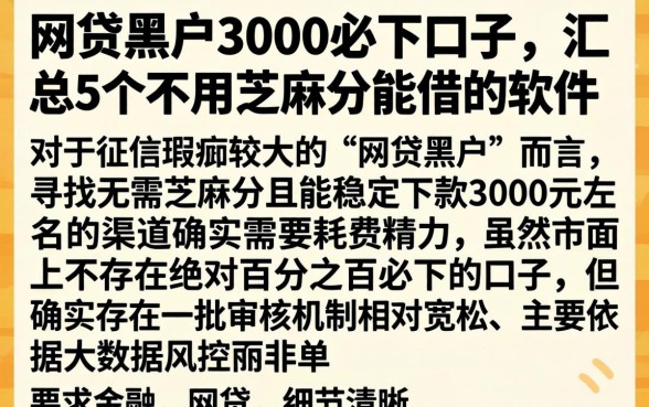 网贷黑户3000必下口子，汇总5个不用芝麻分能借的软件
