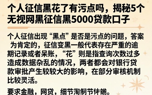 个人征信黑花了有污点吗，揭秘5个无视网黑征信黑5000贷款口子