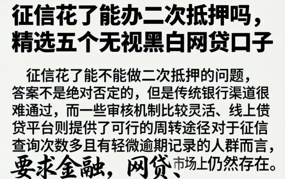 征信花了能办二次抵押吗，精选五个无视黑白的网贷口子