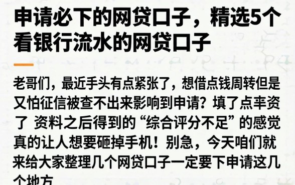 申请必下的网贷口子，精选5个看银行流水的网贷口子