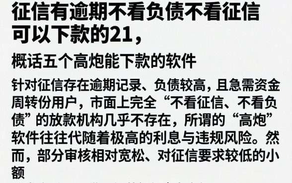 征信有逾期不看负债不看征信可以下款的21，概括五个高炮能下款的软件