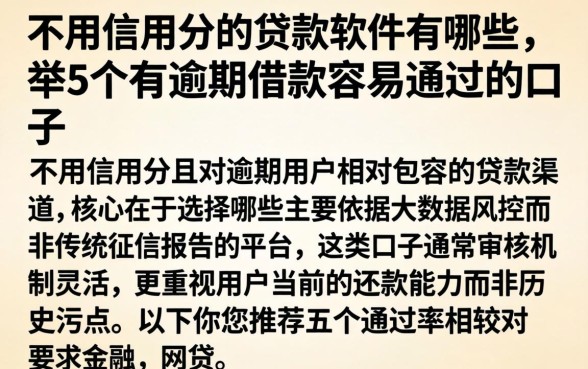 不用信用分的贷款软件有哪些，枚举5个有逾期借款容易通过的口子