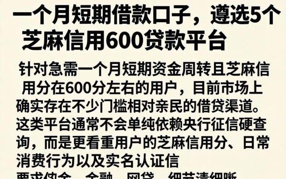 一个月短期借款口子,遴选5个芝麻信用600贷款平台