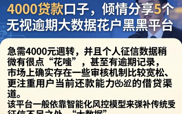 4000贷款口子，倾情分享5个无视逾期大数据花户黑户平台