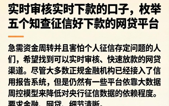 实时审核实时下款的口子，枚举五个不查征信好下款的网贷平台