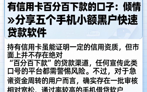 有信用卡百分百下款的口子，倾情分享五个手机小额黑户快速贷款软件