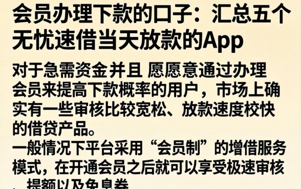 会员办理下款的口子，汇总五个无忧速借当天放款的app