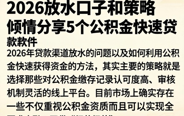 2026放水口子和策略，倾情分享5个公积金快速贷款软件