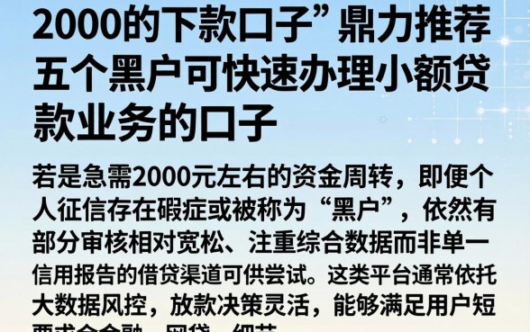 2000的下款口子,鼎力推荐五个黑户可快速办理小额贷款业务的口子