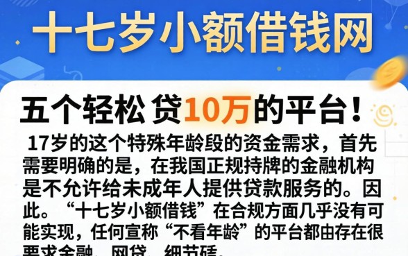 十七岁小额借钱网，详细阐述五个轻松贷10万的平台