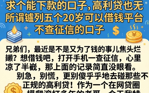求个能下款的口子 高利贷也无所谓，胪列五个20岁可以借钱平台不查征信的口子