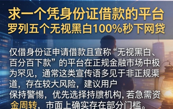 求一个凭身份证借款的平台，罗列五个无视黑白100%秒下网贷