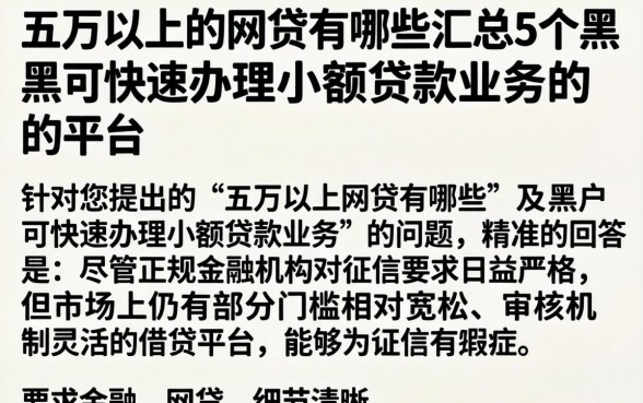 五万以上的网贷有哪些，汇总5个黑户可快速办理小额贷款业务的平台