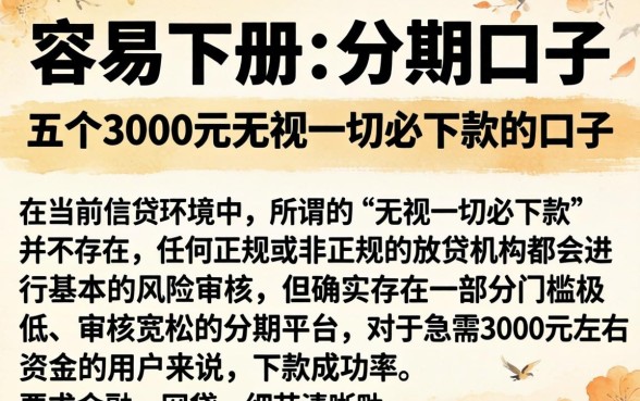容易下册的分期口子，详细阐述五个3000元无视一切必下款的口子