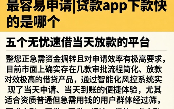 最容易申请的贷款app下款快的是哪个，整合五个无忧速借当天放款的平台