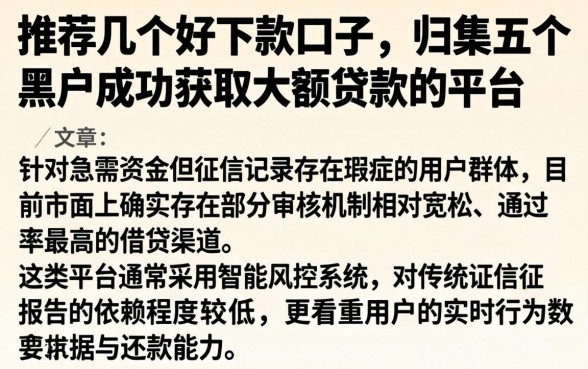 推荐几个好下款的口子，归集五个黑户成功获取大额贷款的平台