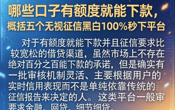 哪些口子有额度就能下款，概括五个无视征信黑白100%秒下平台