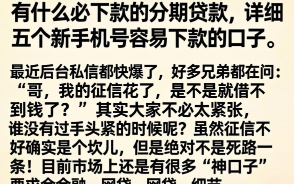 有什么必下款的分期贷款，详细阐述五个新手机号容易下款的口子