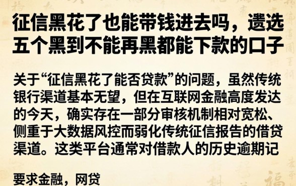 征信黑花了也能带钱进去吗，遴选五个黑到不能再黑都能下款的口子