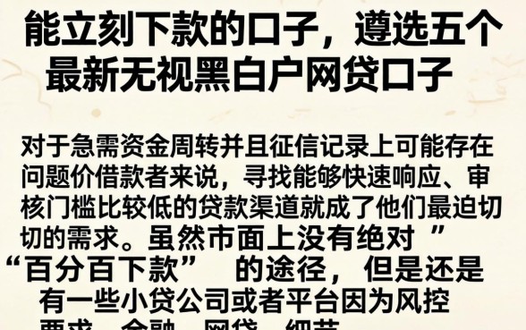 能立刻下款的口子，遴选五个最新无视黑白户网贷口子