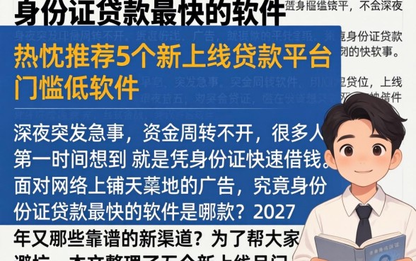 身份证贷款最快的软件，热忱推荐5个新上线贷款平台门槛低软件
