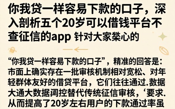 你我贷一样容易下款的口子，深入剖析五个20岁可以借钱平台不查征信的app