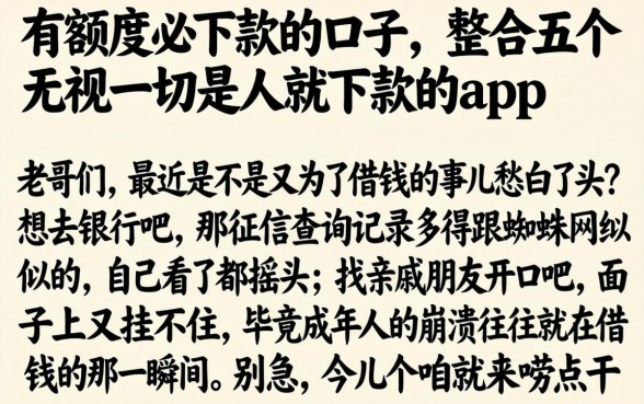 有额度必下款的口子，整合五个无视一切是人就下款的app