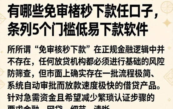 有哪些免审核秒下款的口子，条列5个门槛低易下款软件