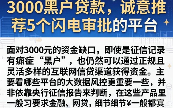 3000黑户贷款，诚意推荐5个闪电审批的平台